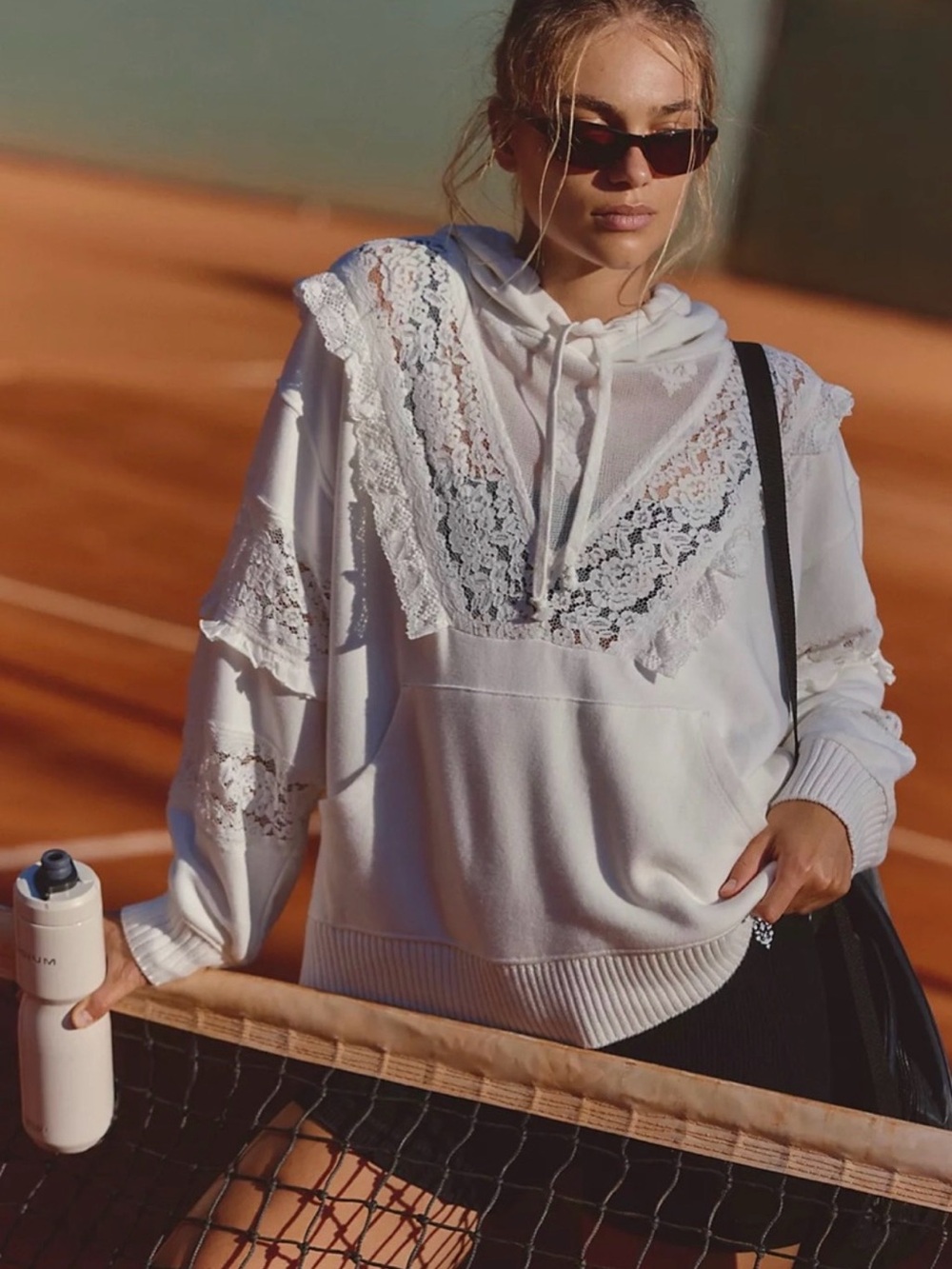 FP Movement Studio Tunic Hooded Lace Trim Sweatshirt Sz S *NWT*
